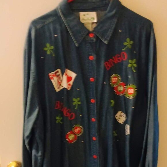 Quacker Factory Tops - Quacker Factory Woman's denim lucky shirt 2X